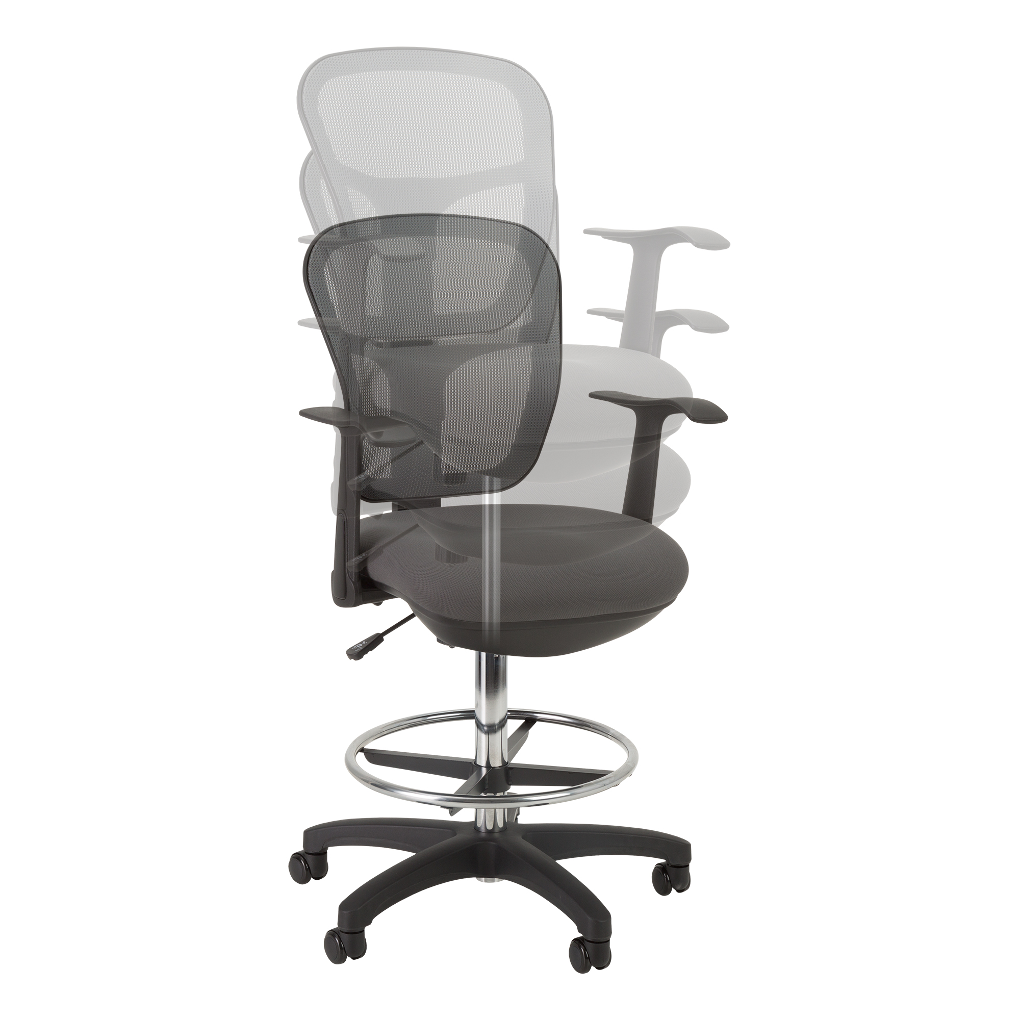 Adjustable-Height Mesh Drafting Stool w/ Arms - Adjustability