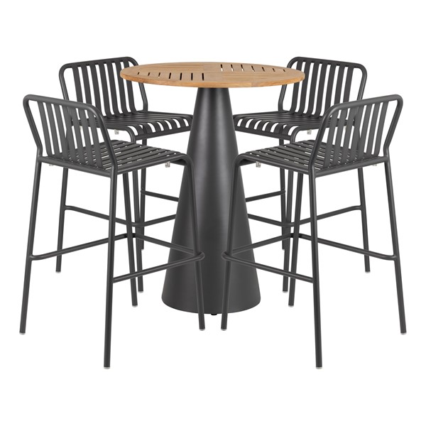 Contemporary Round Outdoor Teak Table & Chair Set