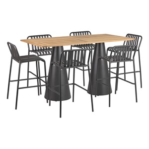 Contemporary Rectangular Outdoor Teak Table (40" H) & Six Chairs (30" H)