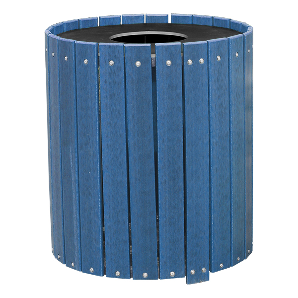Recycled Plank Outdoor Trash Can w/ Flat Top Lid - shown in blue