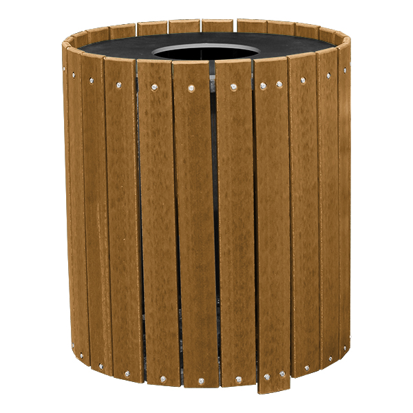 Recycled Plank Outdoor Trash Can w/ Flat Top Lid - shown in cedar