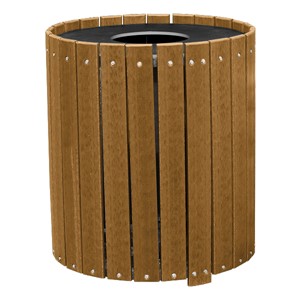Recycled Plank Outdoor Trash Can w/ Flat Top Lid - shown in cedar
