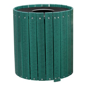 Recycled Plank Outdoor Trash Can w/ Flat Top Lid - shown in green