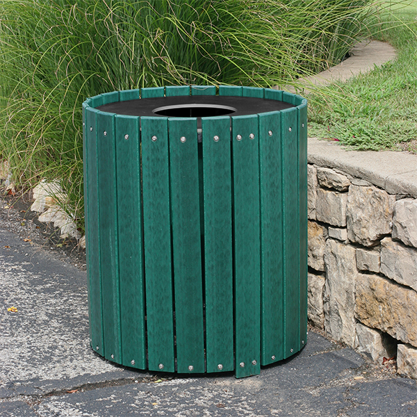 Recycled Plank Outdoor Trash Can w/ Flat Top Lid