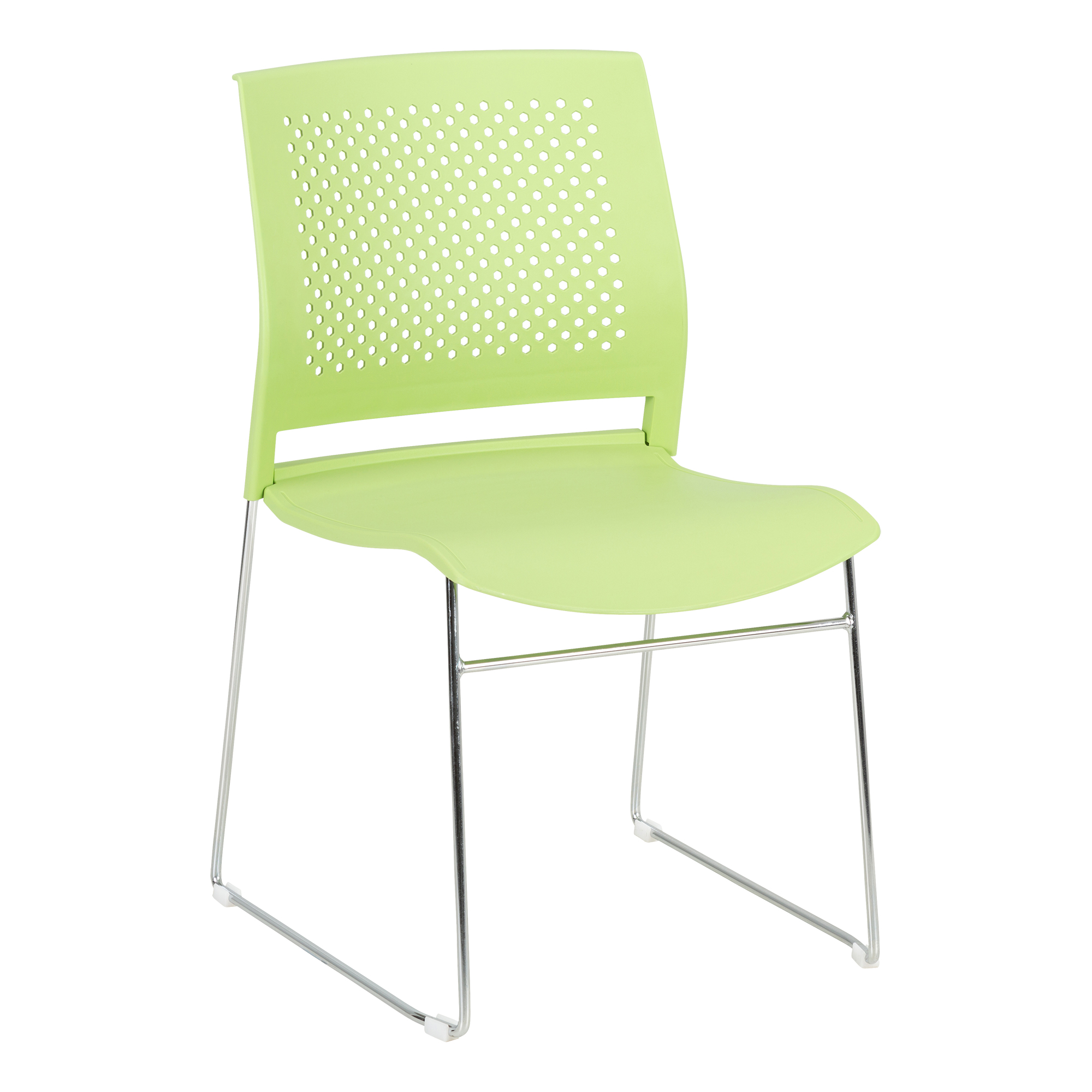 Chrome Sled Base Stack Chair w/ Perforated Seatback - Green Apple