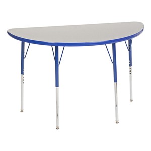 Half-Round Adjustable-Height Activity Table - Gray top w/ blue edge band