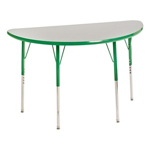 Half-Round Adjustable-Height Activity Table - Gray top w/ green edge band