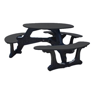 Decorative Round Recycled Plastic Picnic Table w/ Three Benches - Black