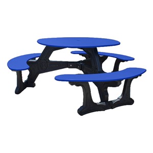 Decorative Round Recycled Plastic Picnic Table w/ Three Benches - Blue