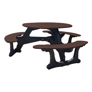 Decorative Round Recycled Plastic Picnic Table w/ Three Benches - Brown