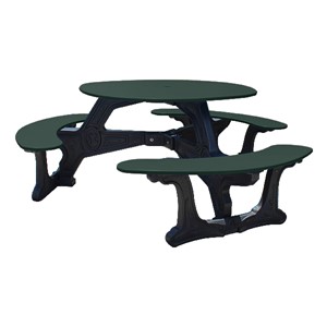 Decorative Round Recycled Plastic Picnic Table w/ Three Benches - Forest Green