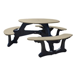 Decorative Round Recycled Plastic Picnic Table w/ Three Benches - Tan