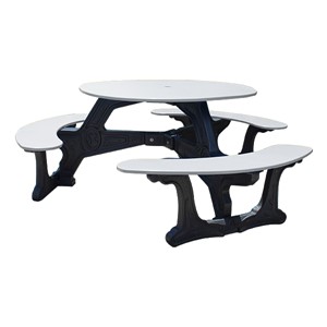 Decorative Round Recycled Plastic Picnic Table w/ Three Benches - White