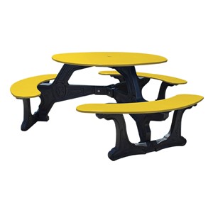 Decorative Round Recycled Plastic Picnic Table w/ Three Benches - Yellow