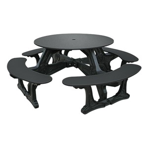 Decorative Round Recycled Plastic Picnic Table w/ Four Benches - Black