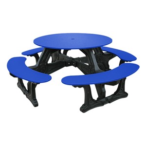 Decorative Round Recycled Plastic Picnic Table w/ Four Benches - Blue