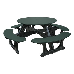 Decorative Round Recycled Plastic Picnic Table w/ Four Benches - Forest Green
