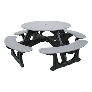 Decorative Round Recycled Plastic Picnic Table w/ Four Benches - Gray