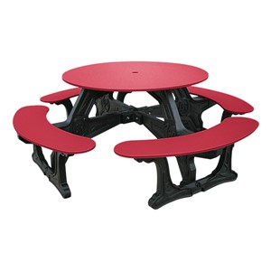 Decorative Round Recycled Plastic Picnic Table w/ Four Benches - Red