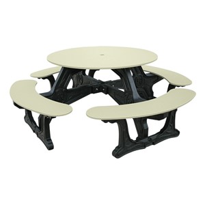 Decorative Round Recycled Plastic Picnic Table w/ Four Benches - Sand