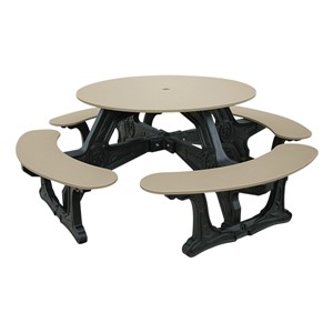 Decorative Round Recycled Plastic Picnic Table w/ Four Benches - Tan