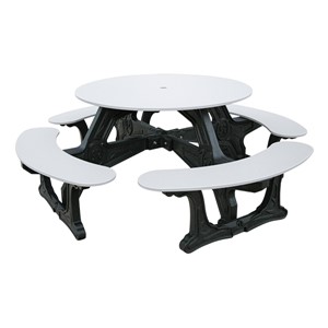 Decorative Round Recycled Plastic Picnic Table w/ Four Benches - White