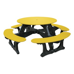 Decorative Round Recycled Plastic Picnic Table w/ Four Benches - Yellow