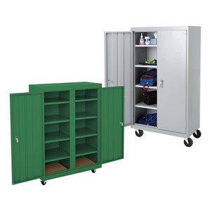 Locking Mobile Metal Backpack Storage Cabinet w/ 10 Cubbies