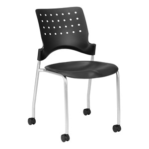 Ballard Mobile Plastic Stack Chair - Black w/ silver frame