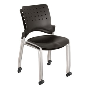 Ballard Mobile Plastic Stack Chair - Black w/ silver frame - Shown stacked
