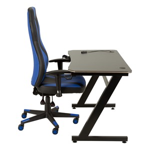 Black Gaming LED Desk & Blue Racing Style Gaming Chair