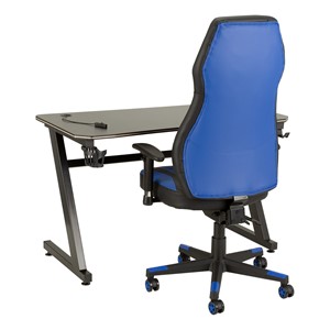 Black Gaming LED Desk & Blue Racing Style Gaming Chair