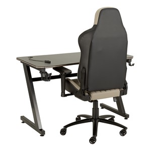 Black Gaming LED Desk & Gray Deluxe Gaming Style Office Chair