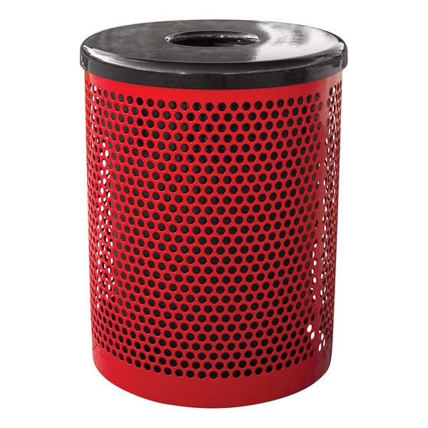 Metal Outdoor Trash Can - Round Perforation