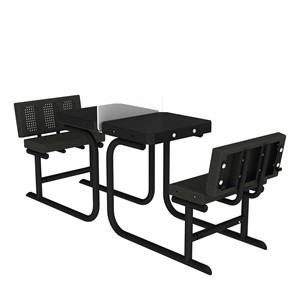 Solid Writable Top Multi-Configurable Collaborative Outdoor Desk - Two Students Facing - Black Seat/Black Frame