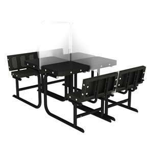 Solid Writable Top Multi-Configurable Collaborative Outdoor Desk - Four Students - Black Seat/Black Frame