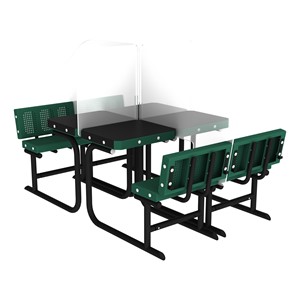 Solid Writable Top Multi-Configurable Collaborative Outdoor Desk - Four Students - Green Seat/Black Frame