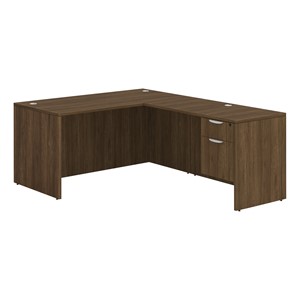 Insight Series Pedestal L-Shaped Desk - Modern Walnut