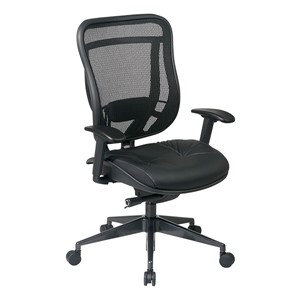 Executive Breathable Mesh Back Chair w/ Gunmetal Base & Leather Seat
