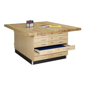 Four-Station Wood Workbench - Drawers
