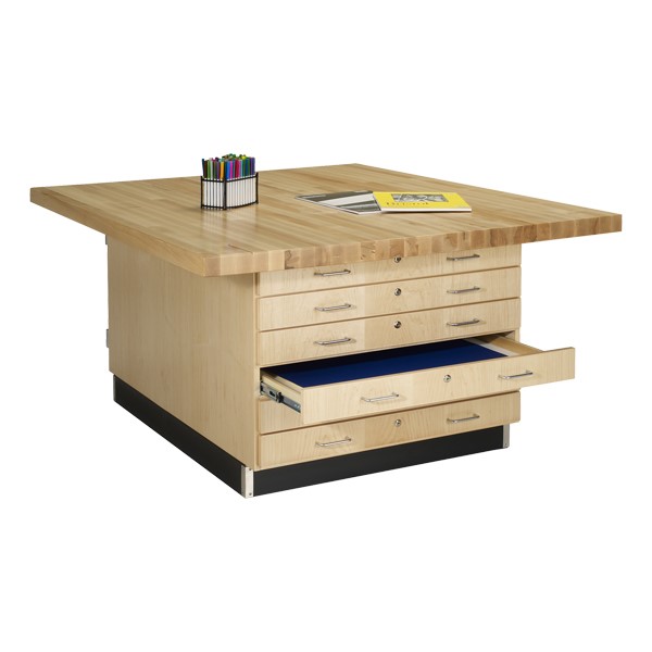 Four-Station Wood Workbench - Drawers