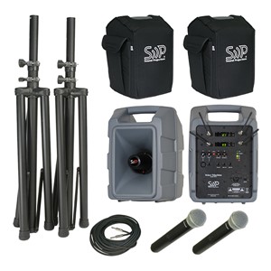 Voice Machine Portable PA System - Deluxe Dual Wireless Package (Two Handheld Mics) & Companion Speaker