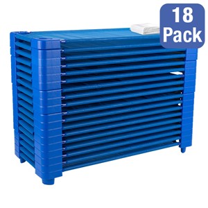 Blue Stackable Daycare Cot w/ Cot Sheet - Standard (52" L) - Pack of 18 Cots - Stacked Cots