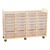 Four-Section Wooden Mobile Storage Unit - Assembled w/ 16 Clear Letter Bins & 8 Clear Medium Bins (Horizontally)