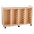 Four-Section Wooden Mobile Storage Unit - Assembled w/ 16 Clear Letter Bins & 8 Clear Medium Bins (Vertically)