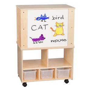 Wooden Storage Cabinet w/ Three Bins & Slots