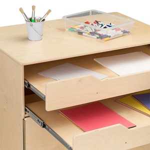 Wooden Storage Cabinet w/ Shelves & Exposed Drawers