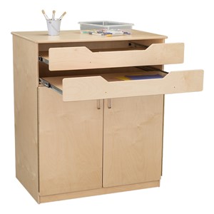 Wooden Storage Cabinet w/ Shelves & Exposed Drawers