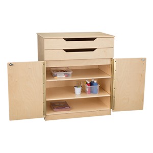 Wooden Storage Cabinet w/ Shelves & Exposed Drawers