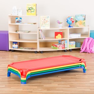 Deluxe Assorted Stackable Daycare Cot w/ Easy Lift Corners - Standard (52" L) - Stacked